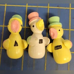1970s Vintage Colorful Duck w Hats Wood Figurines Set of 3 Easter